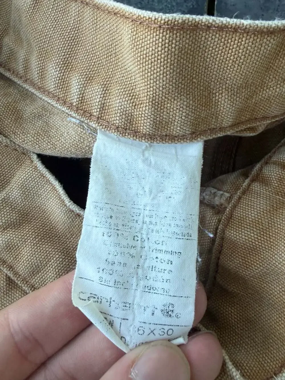 Carhartt Vintage Distressed Tan Canvas Work Pants Carpenter Dungarees Size 36x30